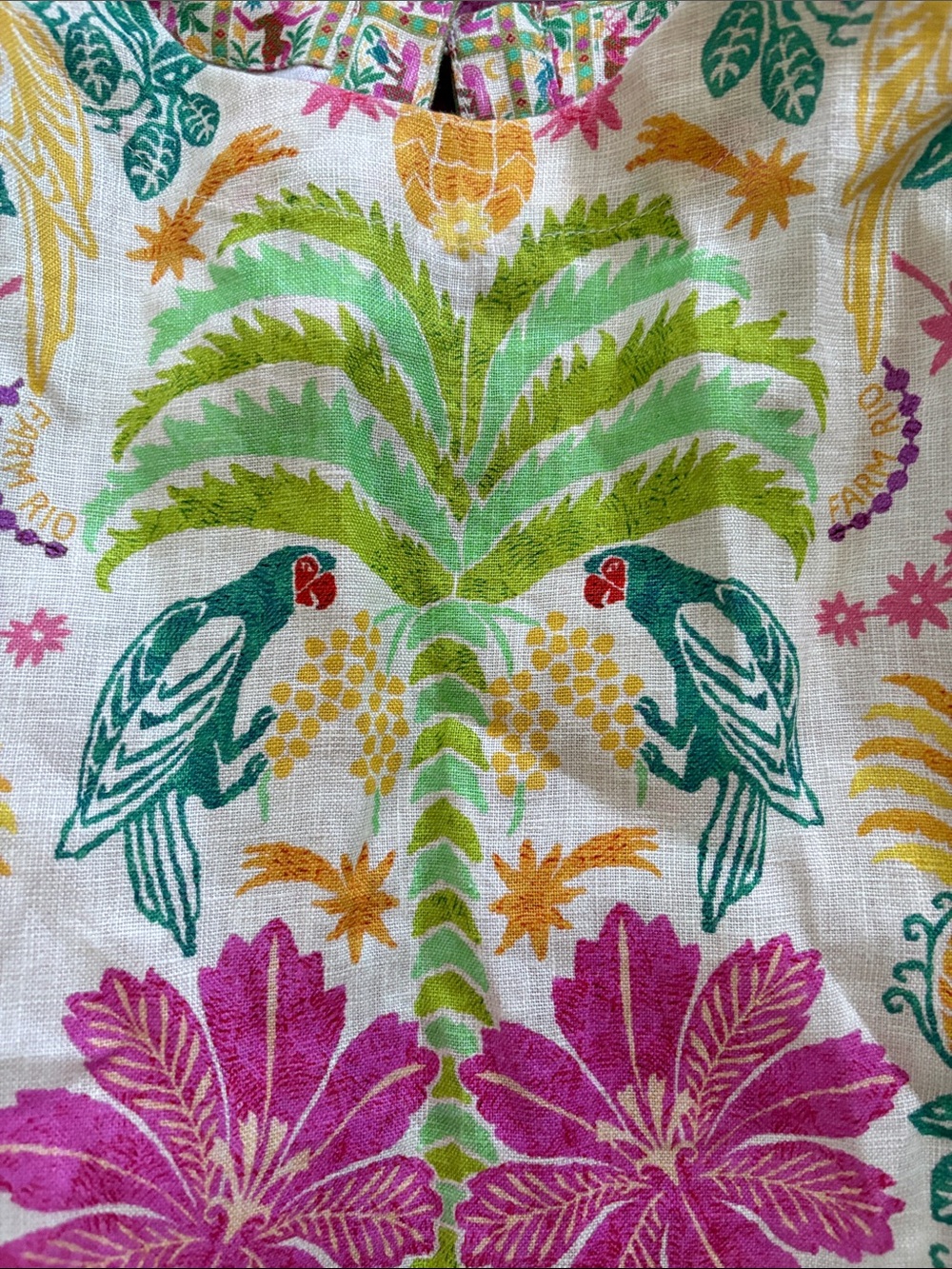 Farm Rio linen Embroidered Floral Scallop Top - Pink & Green L - Picture 2 of 7